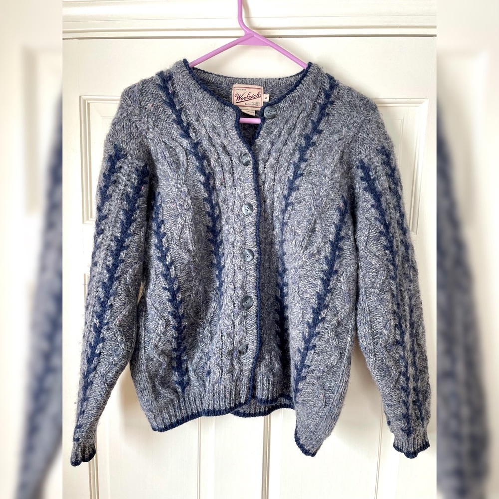 Vintage Woolrich Aran braid sweater cardigan dark blue/ grey